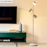 Modernist Metal Floor Reading Lamp - Trumpet Shape 2/3-Head White Ideal For Study Room