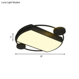 Modernist Metal Flushmount Led Ceiling Fixture - Ring And Rectangle Design 16’/19.5’ Wide Black
