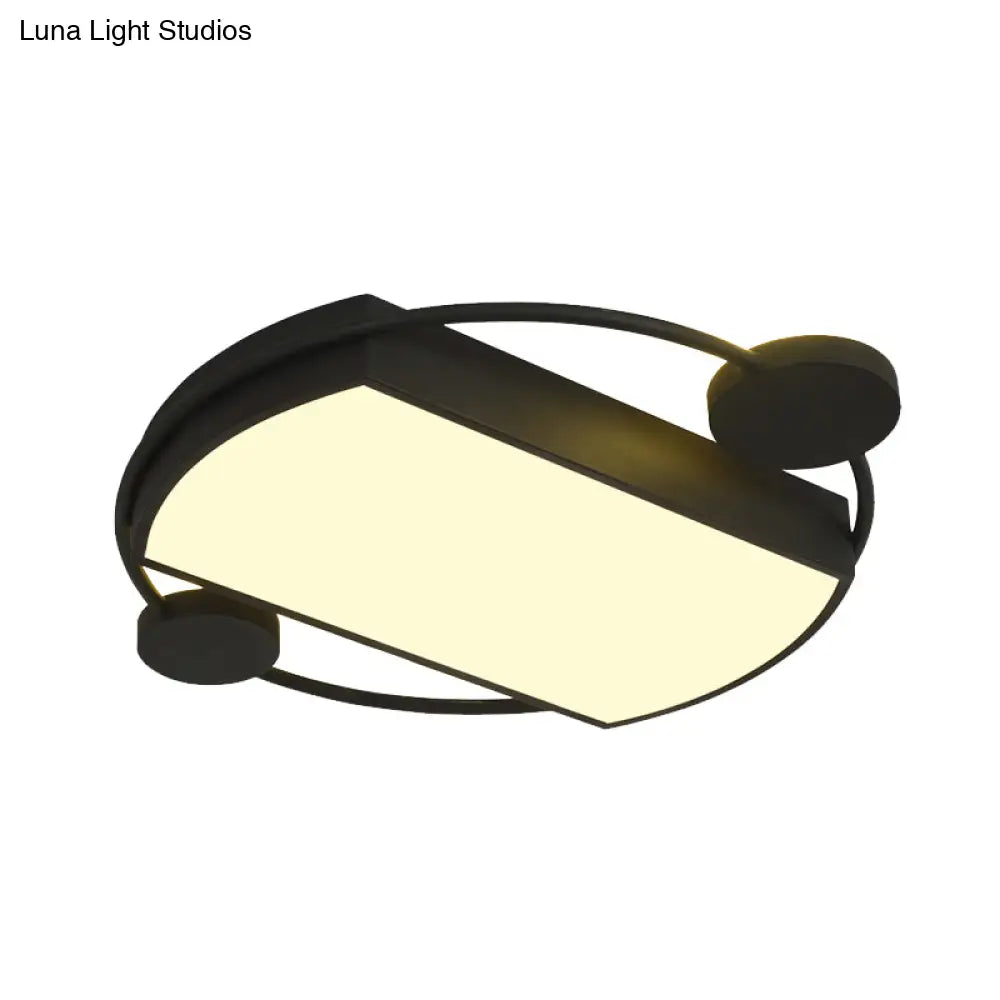 Modernist Metal Flushmount Led Ceiling Fixture - Ring And Rectangle Design 16’/19.5’ Wide Black