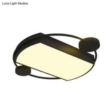 Modernist Metal Flushmount Led Ceiling Fixture - Ring And Rectangle Design 16’/19.5’ Wide Black