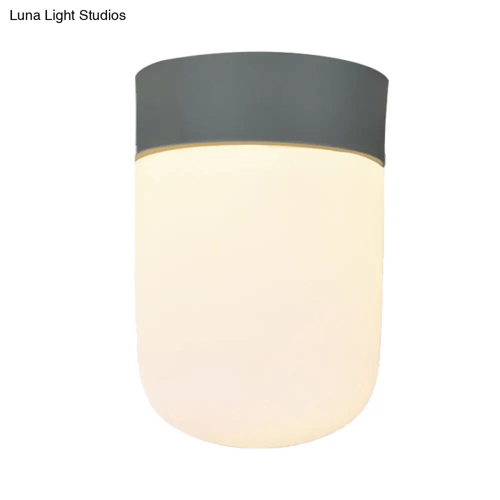 Modernist Metal & Frosted Glass Flush Mount Light - Pink/Gray Ceiling Lighting