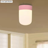 Modernist Metal & Frosted Glass Flush Mount Light - Pink/Gray Ceiling Lighting