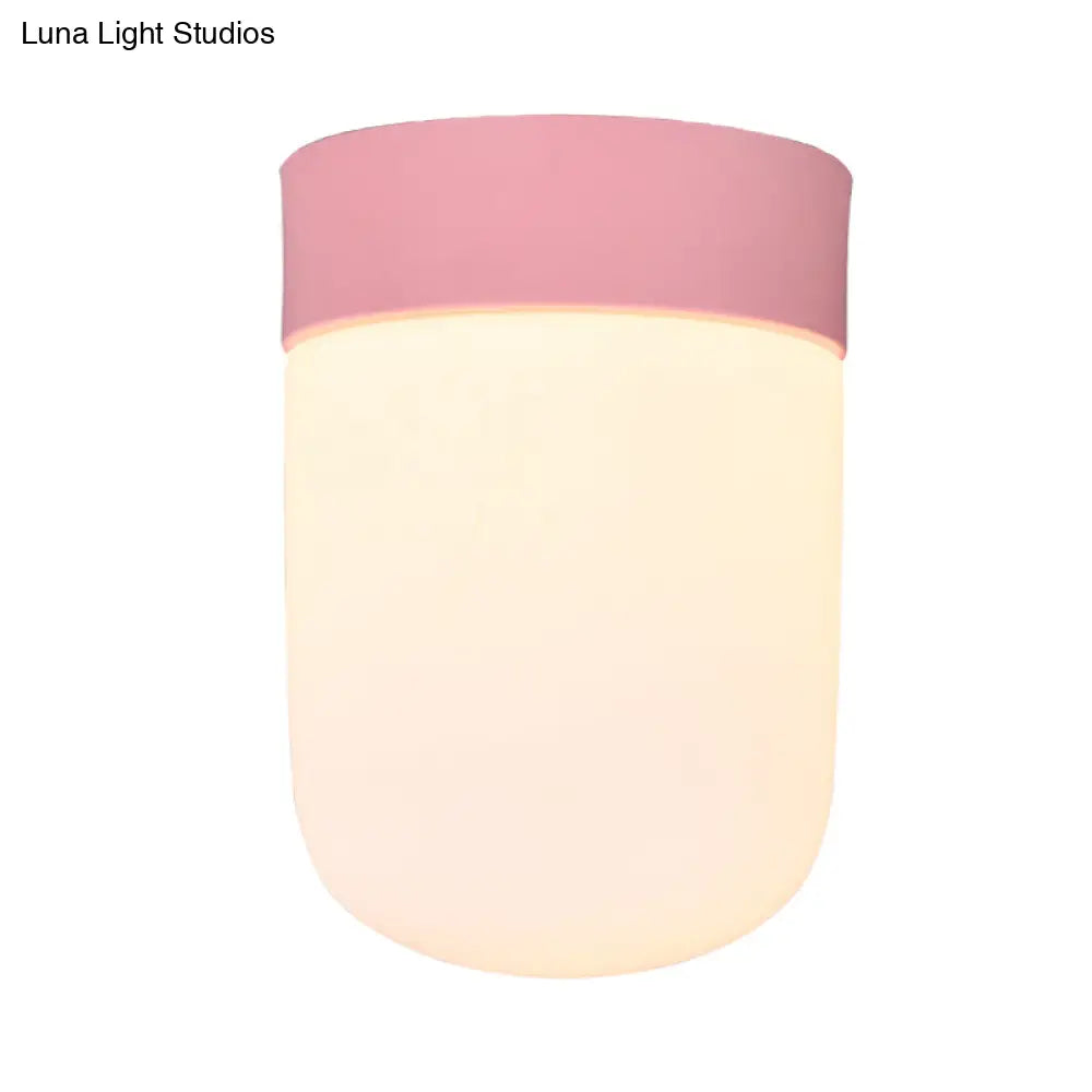 Modernist Metal & Frosted Glass Flush Mount Light - Pink/Gray Ceiling Lighting