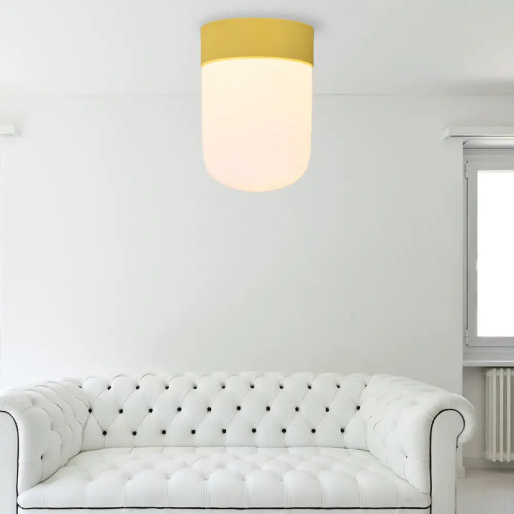Modernist Metal & Frosted Glass Flush Mount Light - Pink/Gray Ceiling Lighting Yellow