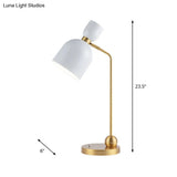 Modernist Metal Nightstand Lamp - Flared Single Head White And Gold Finish