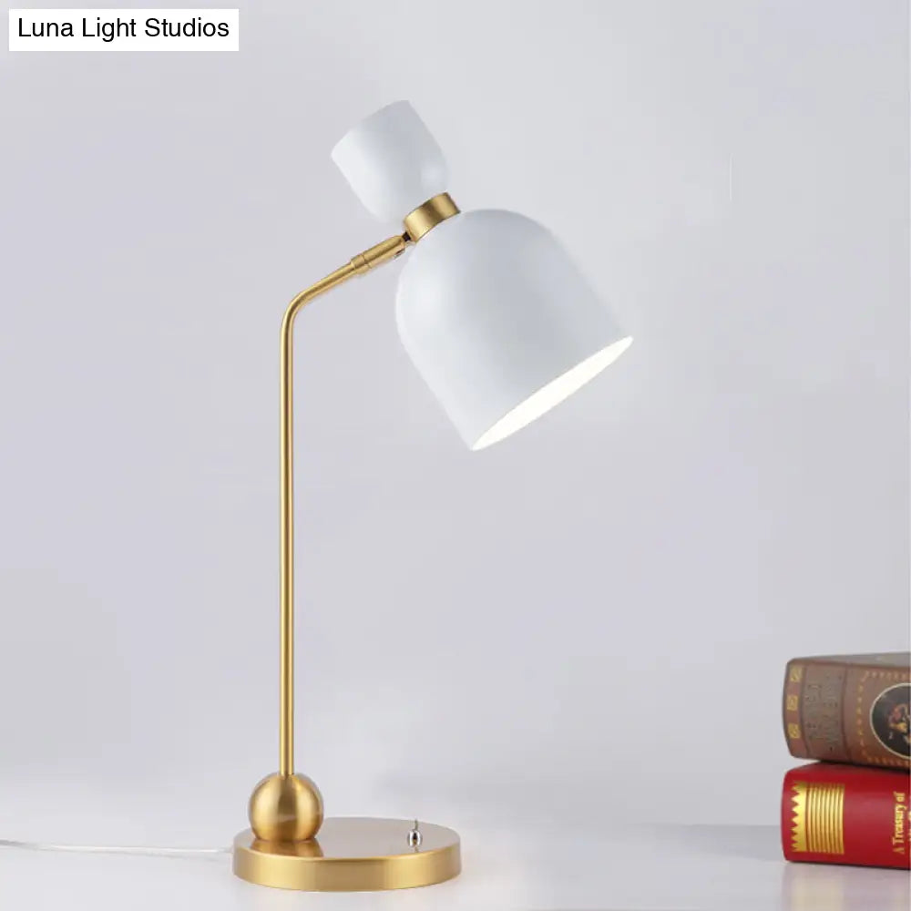 Modernist Metal Nightstand Lamp - Flared Single Head White And Gold Finish