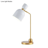 Modernist Metal Nightstand Lamp - Flared Single Head White And Gold Finish