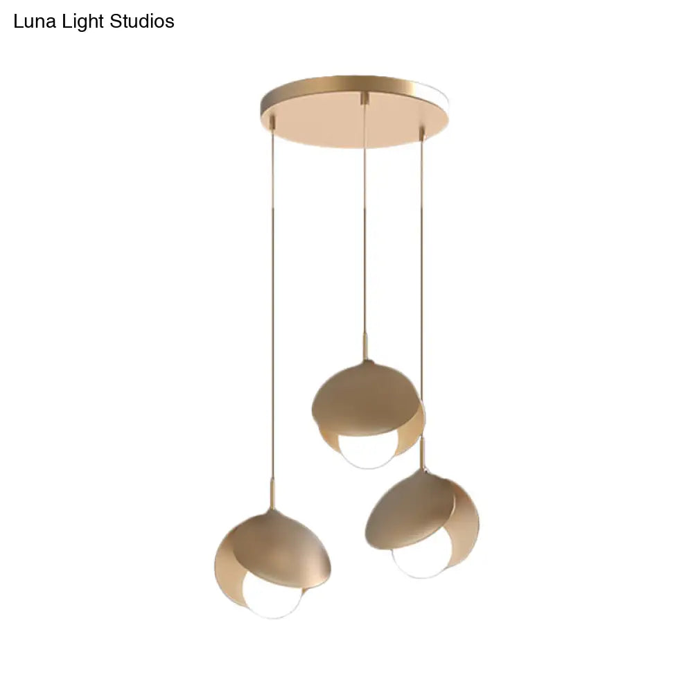Modernist Metal Shell Pendant Light With 3 Gold Led Lights - Ceiling Suspension Lamp