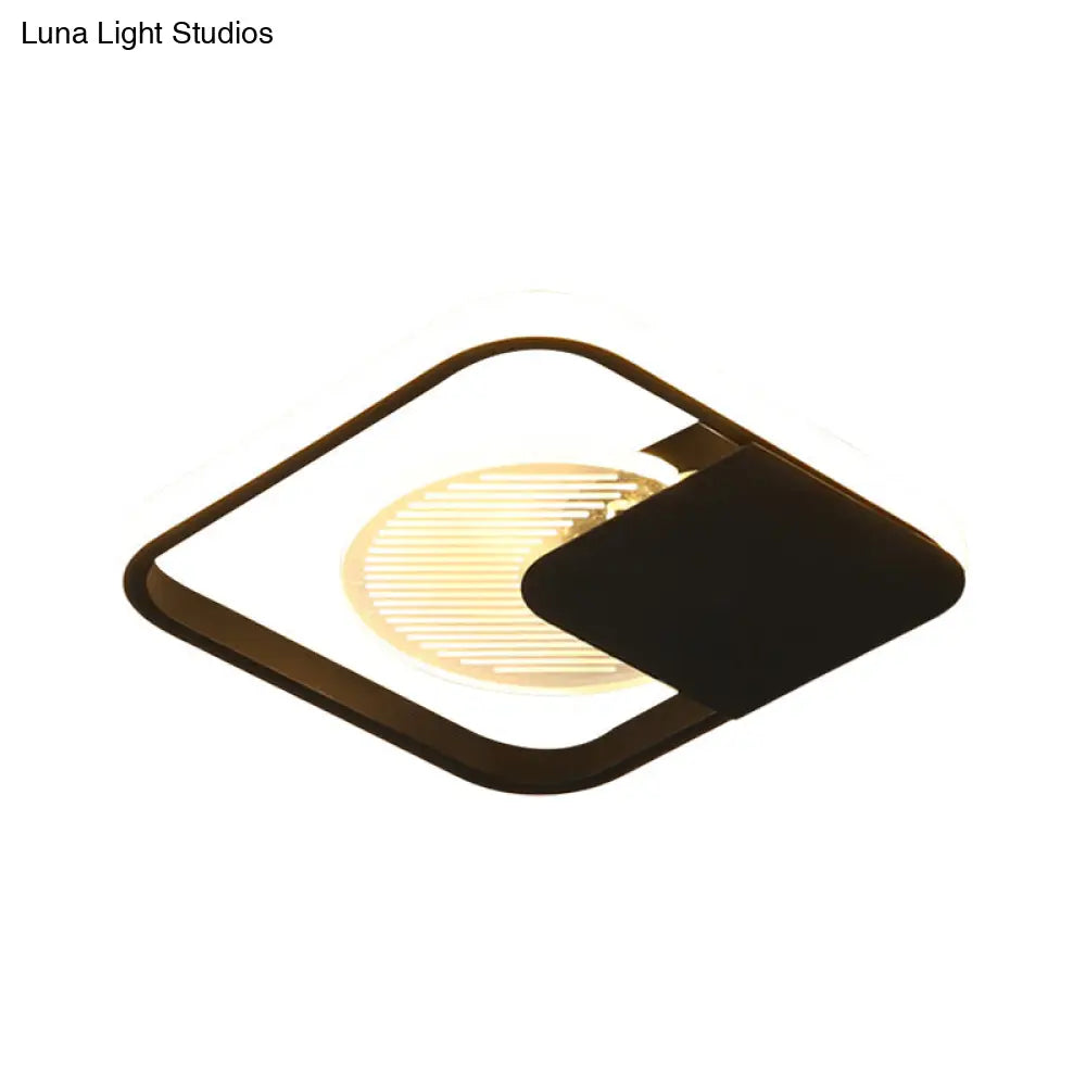 Modernist Metal Square Frame Led Flush Mount Light In White/Black – White/Warm Glow
