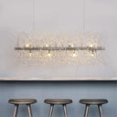 Modernist Metallic Branch Island Pendant Light | Silver Hanging Lamp With Crystal Bead Deco