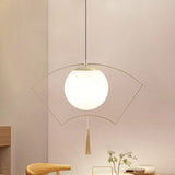 Modernist Milk Glass Globe Pendant Light With Gold Metal Frame - Bedroom Ceiling Hanging Fixture