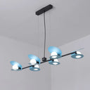 Modernist Mussel Island Ceiling Light - Metallic Blue & Black 6-Bulb Hanging Lamp Kit For Dining