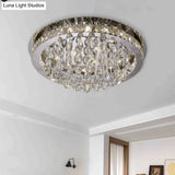 Modernist Nickel Led Ceiling Flush Light With Crystal-Encrusted Beveled Cut Circles And Drops