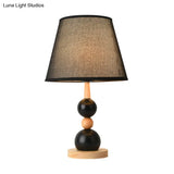 Modernist Nightstand Lamp: White/Black Barrel 1 Head Fabric Shade Modo Wood Deco