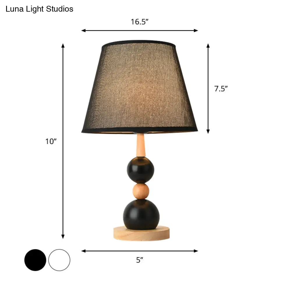 Modernist Nightstand Lamp: White/Black Barrel 1 Head Fabric Shade Modo Wood Deco