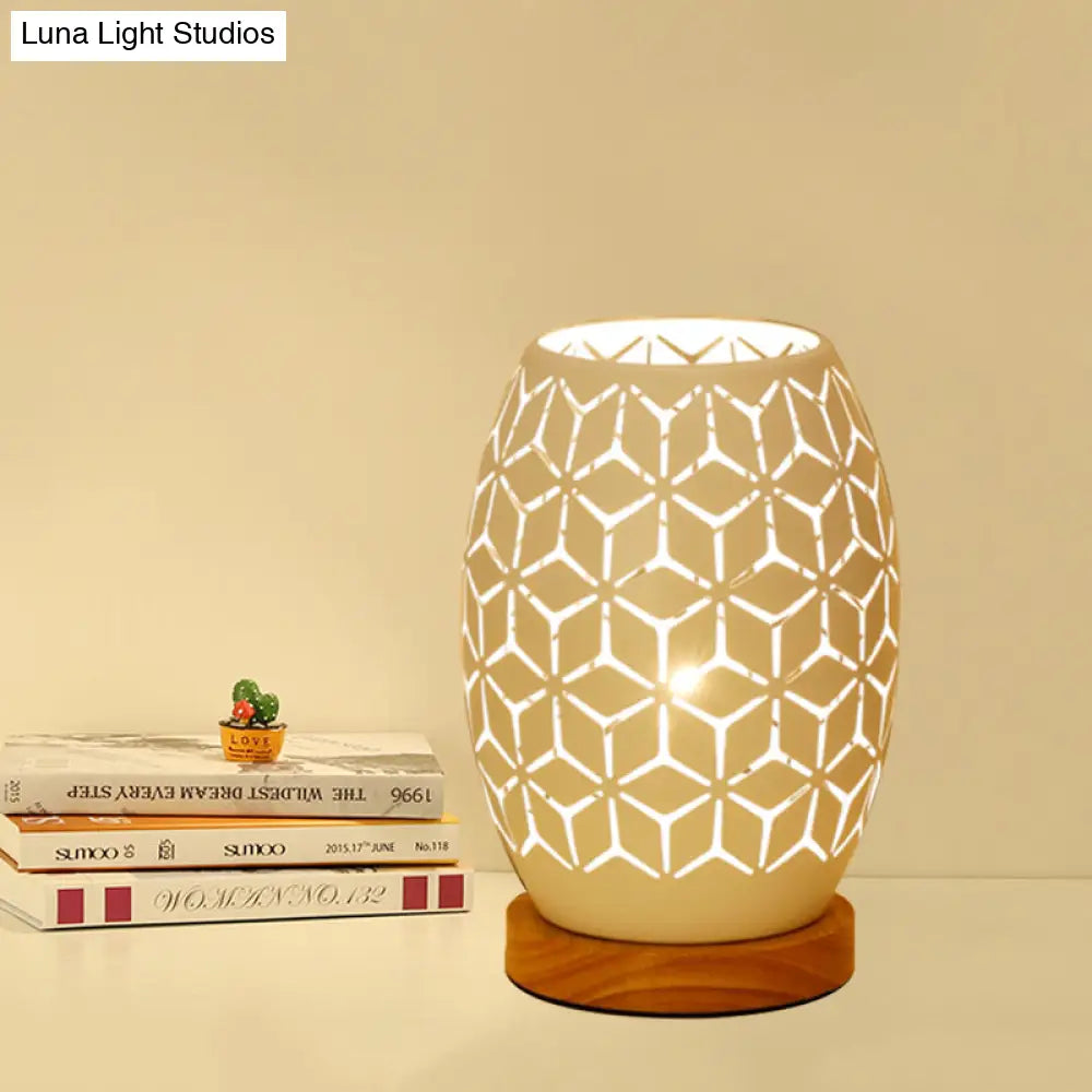Modernist Oblong White Night Table Lamp With Hollow Out Design - Sleek Metal Construction 1 Head For