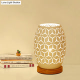 Modernist Oblong White Night Table Lamp With Hollow Out Design - Sleek Metal Construction 1 Head For