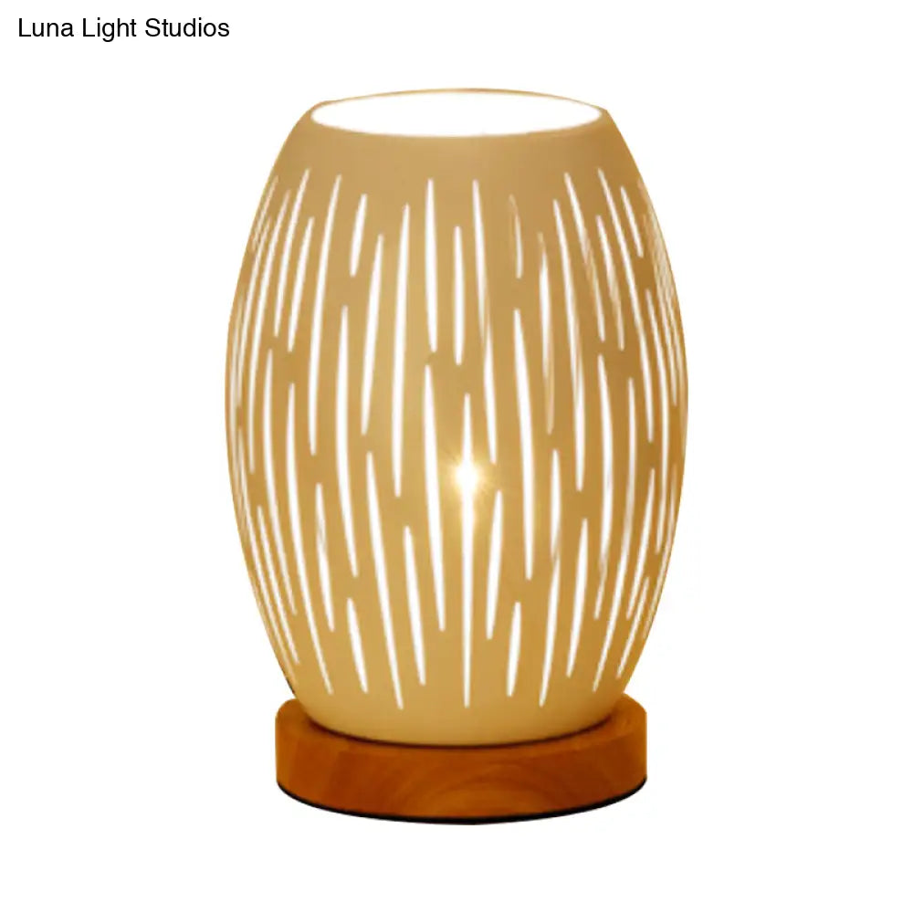 Modernist Oblong White Night Table Lamp With Hollow Out Design - Sleek Metal Construction 1 Head For