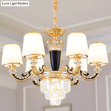 Modernist Opal Glass Gold Cone Chandelier With Crystal Accents - Stylish Pendulum Light
