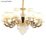 Modernist Opal Glass Gold Cone Chandelier With Crystal Accents - Stylish Pendulum Light