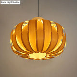 Modernist Pendant Light With Beige Lantern And Wood Shade - 1 Bulb Hanging Fixture