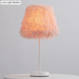 Modernist Pink/White Feather Nightstand Lamp With Gold Base - 1-Head Reading Light