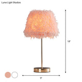 Modernist Pink/White Feather Nightstand Lamp With Gold Base - 1-Head Reading Light