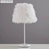 Modernist Pink/White Feather Nightstand Lamp With Gold Base - 1-Head Reading Light