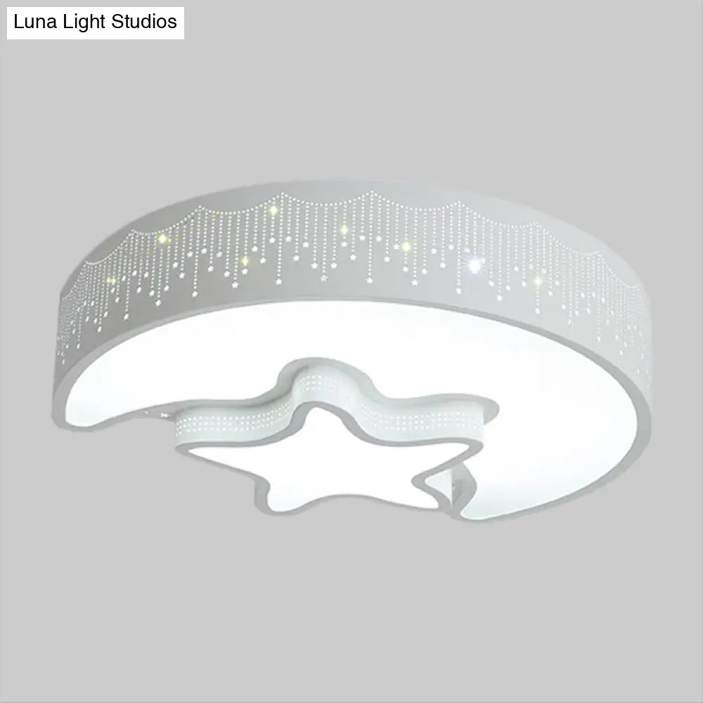 Modernist Pink/White Led Ceiling Lamp With Star And Crescent Design