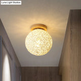 Modernist Rattan Ceiling Mount Light: Blue/Flaxen Globe Shade 6’/8’ Wide 1 Bulb Flush Lighting