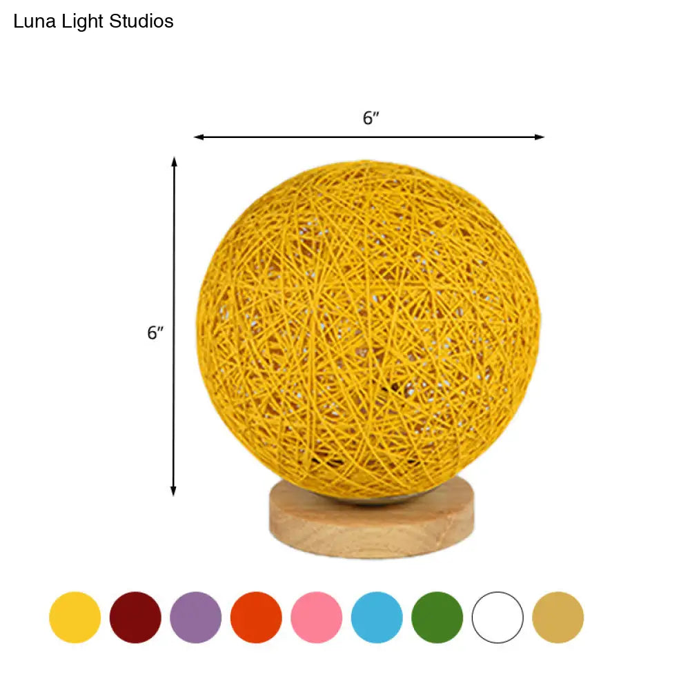 Modernist Rattan Ceiling Mount Light: Blue/Flaxen Globe Shade 6’/8’ Wide 1 Bulb Flush Lighting