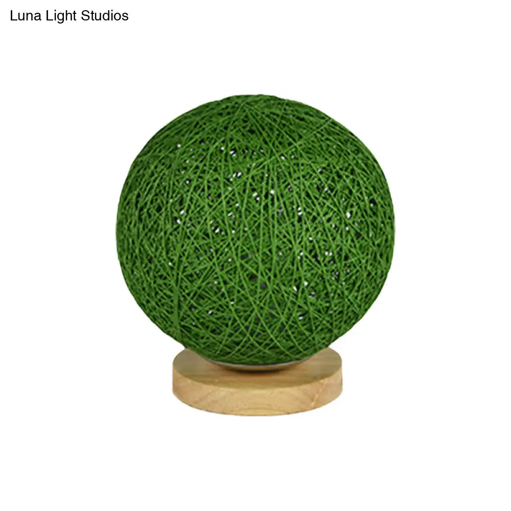 Modernist Rattan Ceiling Mount Light: Blue/Flaxen Globe Shade 6’/8’ Wide 1 Bulb Flush Lighting