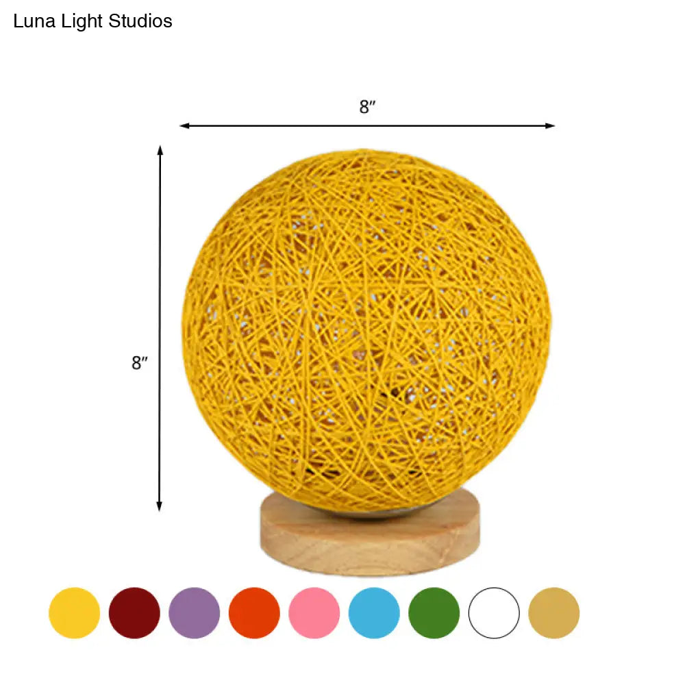 Modernist Rattan Ceiling Mount Light: Blue/Flaxen Globe Shade 6’/8’ Wide 1 Bulb Flush Lighting