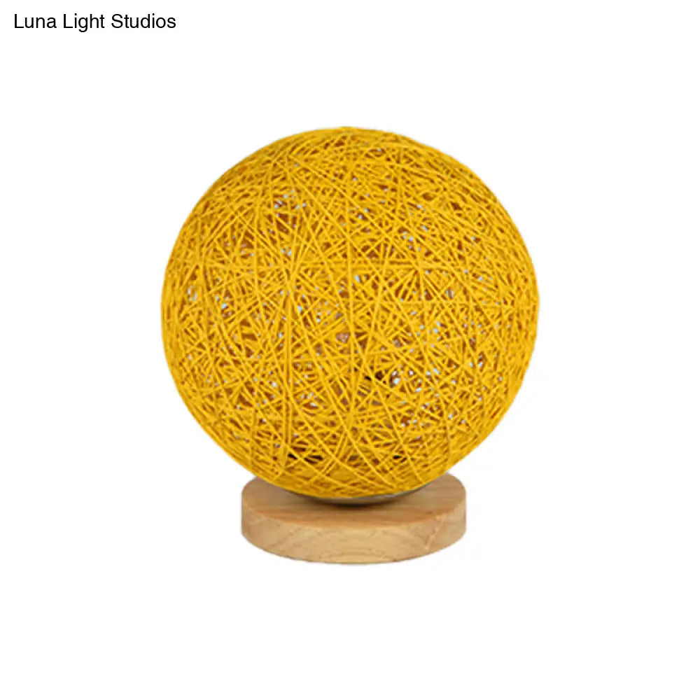 Modernist Rattan Ceiling Mount Light: Blue/Flaxen Globe Shade 6’/8’ Wide 1 Bulb Flush Lighting