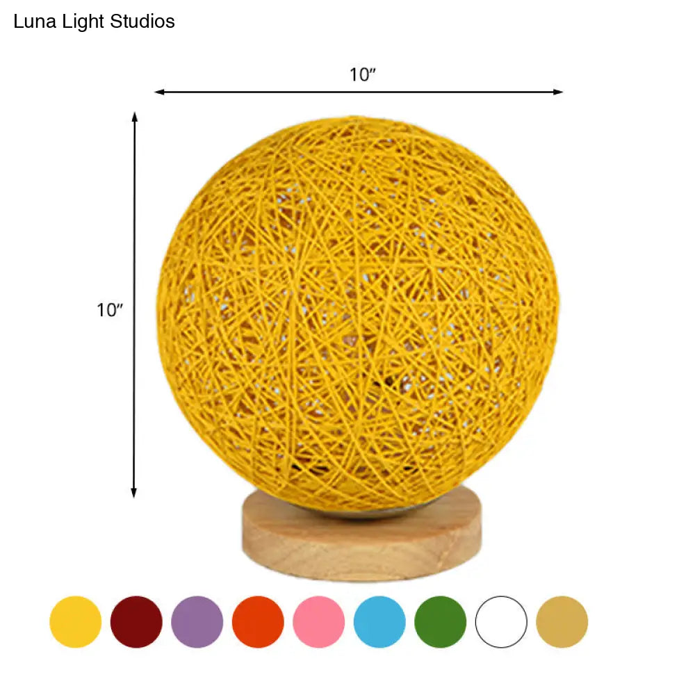 Modernist Rattan Ceiling Mount Light: Blue/Flaxen Globe Shade 6’/8’ Wide 1 Bulb Flush Lighting