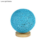 Modernist Rattan Ceiling Mount Light: Blue/Flaxen Globe Shade 6’/8’ Wide 1 Bulb Flush Lighting