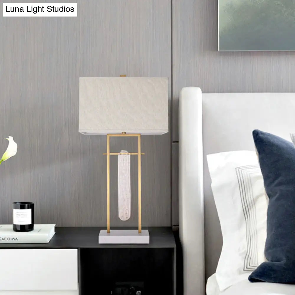 Modernist Rectangle Reading Light White Nightstand Lamp For Bedroom