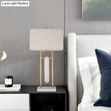 Modernist Rectangle Reading Light White Nightstand Lamp For Bedroom
