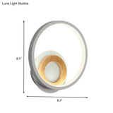 Modernist Ring Wall Sconce: Acrylic Led Bedside Light In White With Wood Detail