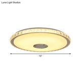 Modernist Slim Round Flush Mount Crystal Block Led Ceiling Fixture In Chrome - 16’/19.5’ W For