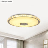 Modernist Slim Round Flush Mount Crystal Block Led Ceiling Fixture In Chrome - 16’/19.5’ W For