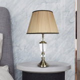 Modernist Small Beige Desk Lamp With Fabric Barrel Shade - Ideal Bedside Table Light