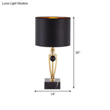 Modernist Small Black Desk Lamp With Marble Base - Fabric Drum Task Light For Efficient Lighting