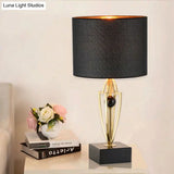 Modernist Small Black Desk Lamp With Marble Base - Fabric Drum Task Light For Efficient Lighting