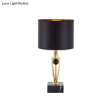 Modernist Small Black Desk Lamp With Marble Base - Fabric Drum Task Light For Efficient Lighting