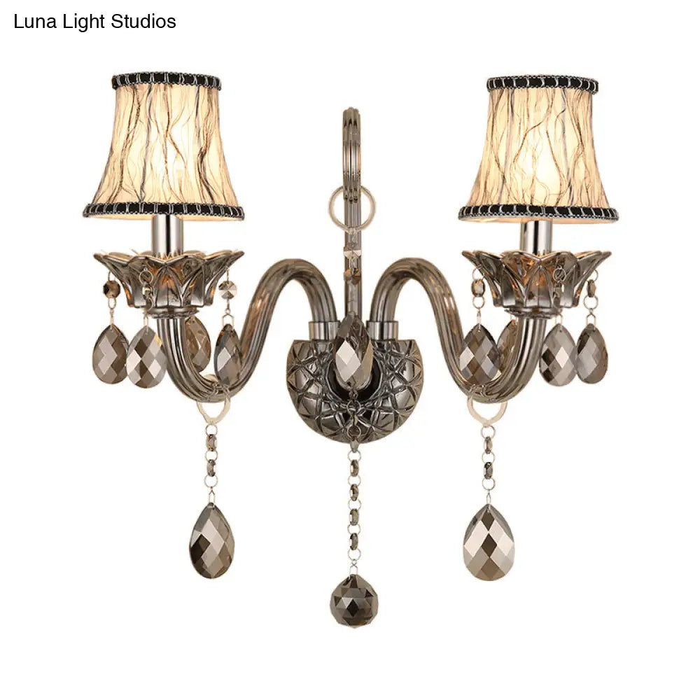 Modernist Smoke Grey Crystal Conical Sconce Light: Wall Mounted Lighting For Living Room (1/2