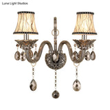 Modernist Smoke Grey Crystal Conical Sconce Light: Wall Mounted Lighting For Living Room (1/2