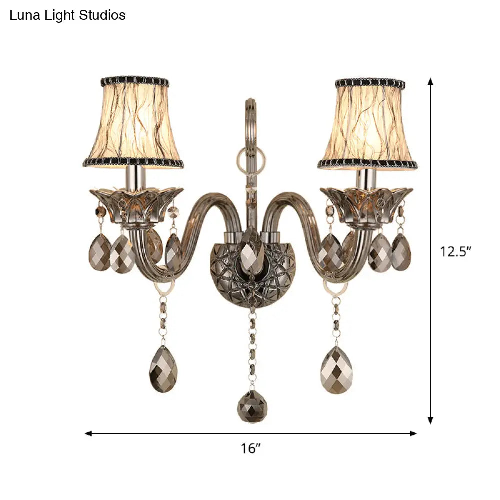 Modernist Smoke Grey Crystal Conical Sconce Light: Wall Mounted Lighting For Living Room (1/2