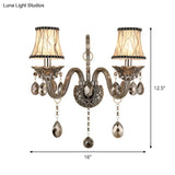Modernist Smoke Grey Crystal Conical Sconce Light: Wall Mounted Lighting For Living Room (1/2