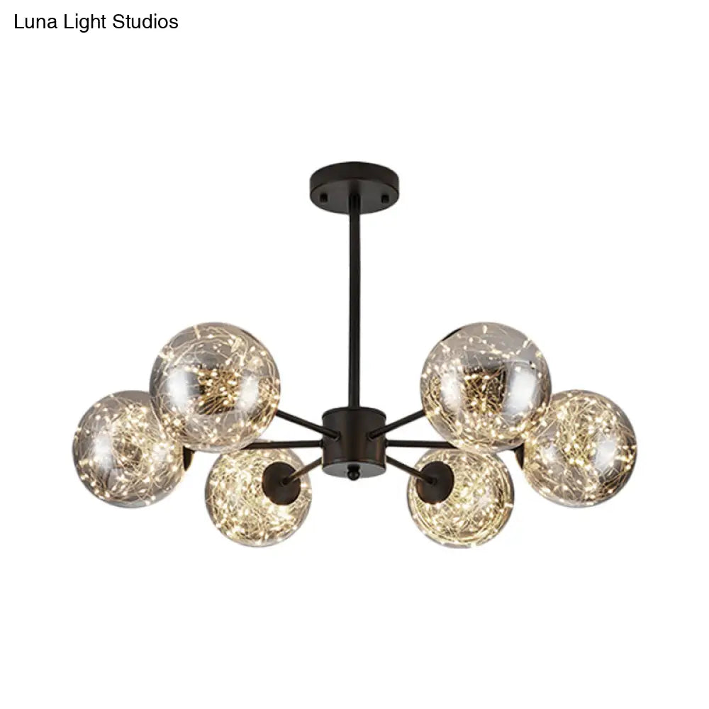 Modernist Smoke Grey Glass Led Pendant Chandelier - Global Design With Inner Glowing String